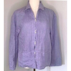 Timbuk2 100% Linen Pastel Purple Button Down Collared Top Womens Small